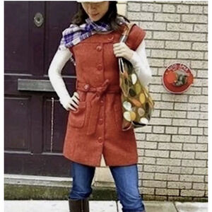Anthropologie Tabitha Blustery Days Belted Vest Orange Red Wool Blend Size 4 New